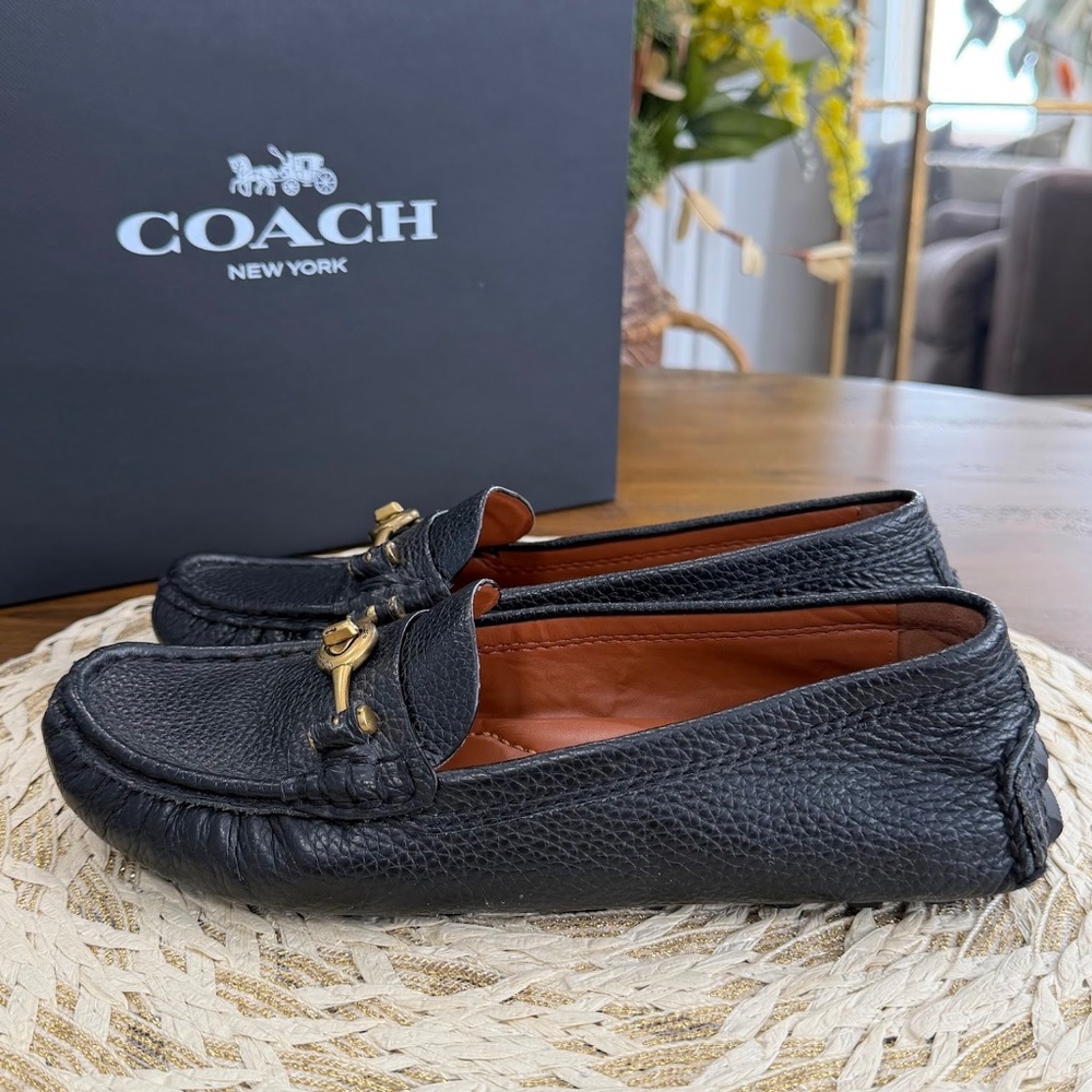 Coach Women's Black Leather Crosby Driver Turnlock Loafer Flats Size 7.5 - Picture 4 of 10